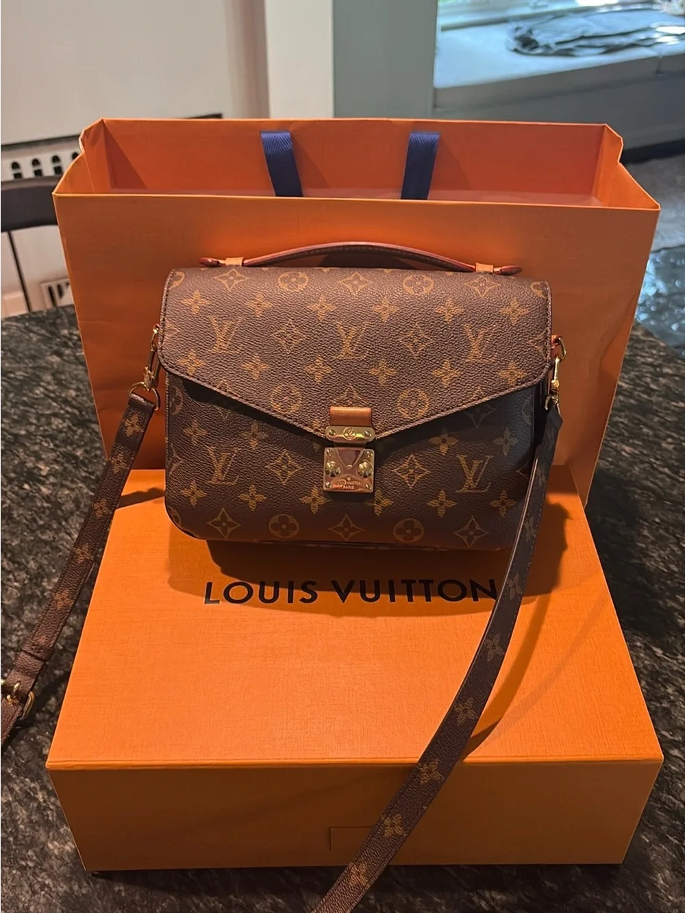 Louis Vuitton Brown Monogram Canvas Crossbody with Gold Hardware